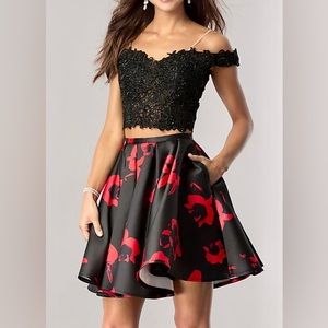 DAVE AND JOHNNY two piece black and red floral homecoming dress